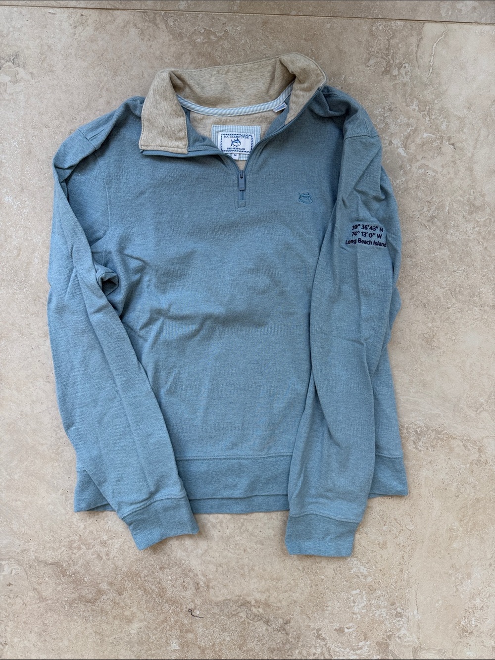 Southern Tide Men's Quarter-Zip Pullover - Dusty Blue with Tan Collar